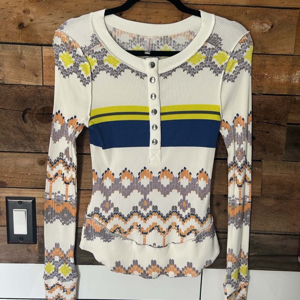 NWOT Free People Movement Rally Printed Layer Henley Top - Picture 3 of 6